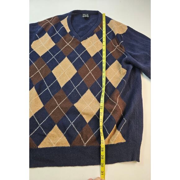 Jos A Bank XL lambswool wool blend argyle knit mens sweater warm winter blue ^ - Picture 5 of 6